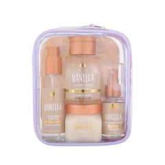 Tree Hut Vanilla Everything Shower Gift Set, 4 Piece Kit, Travel Size | Exfoliating Body Scrub, Body Wash, Shave Oil & Body Spray, Self Care Gift Set, Nourishing & Moisturizing with Shea Butter