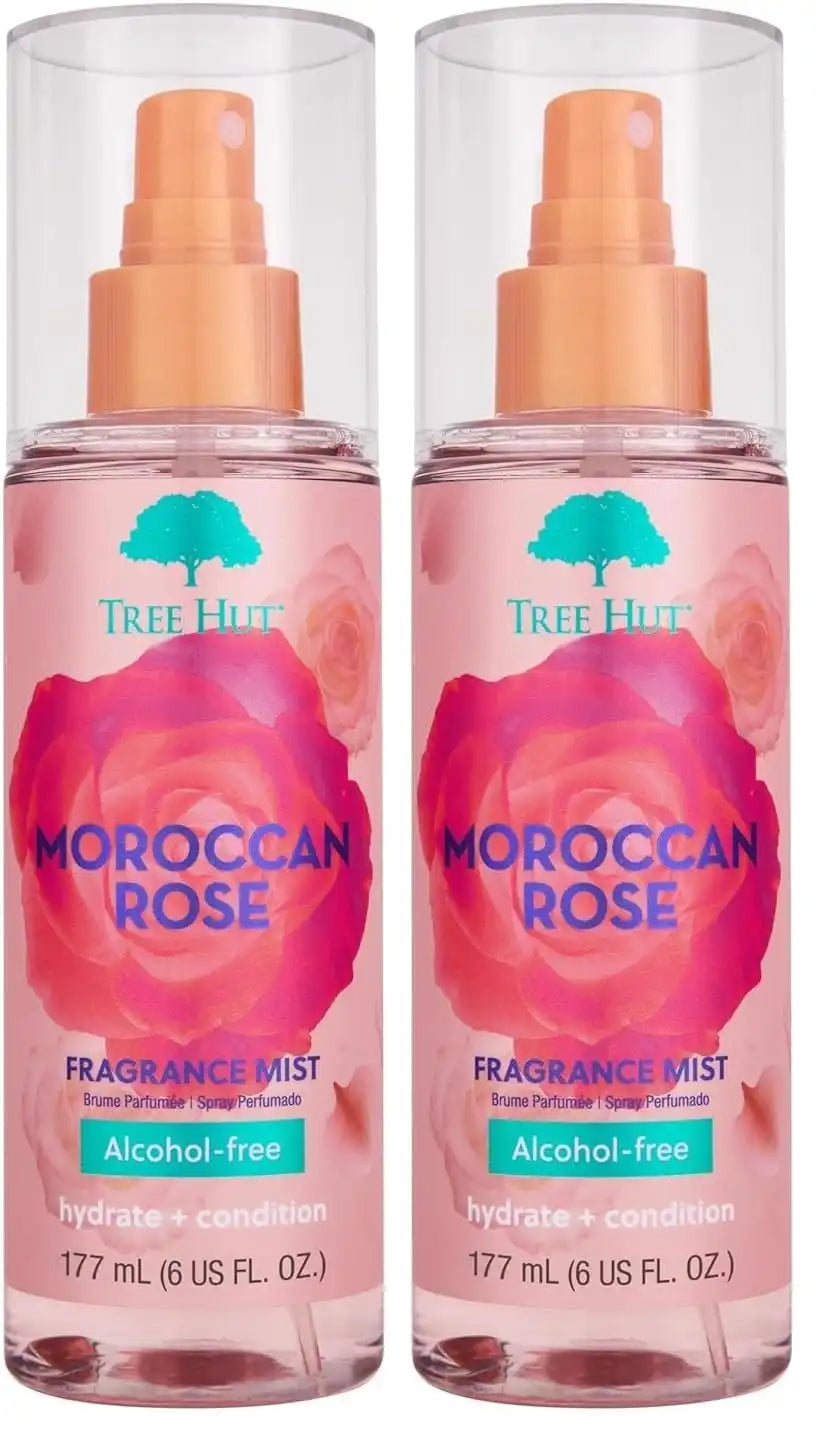 Tree Hut Moroccan Rose Fragrance Mist, Refreshing Body Spray & Body Mist with Essential Oils, Light Sheer Floral Scent for Women, Perfect for Everyday Wear & Scent Layering, 6 fl oz (Pack of 2)