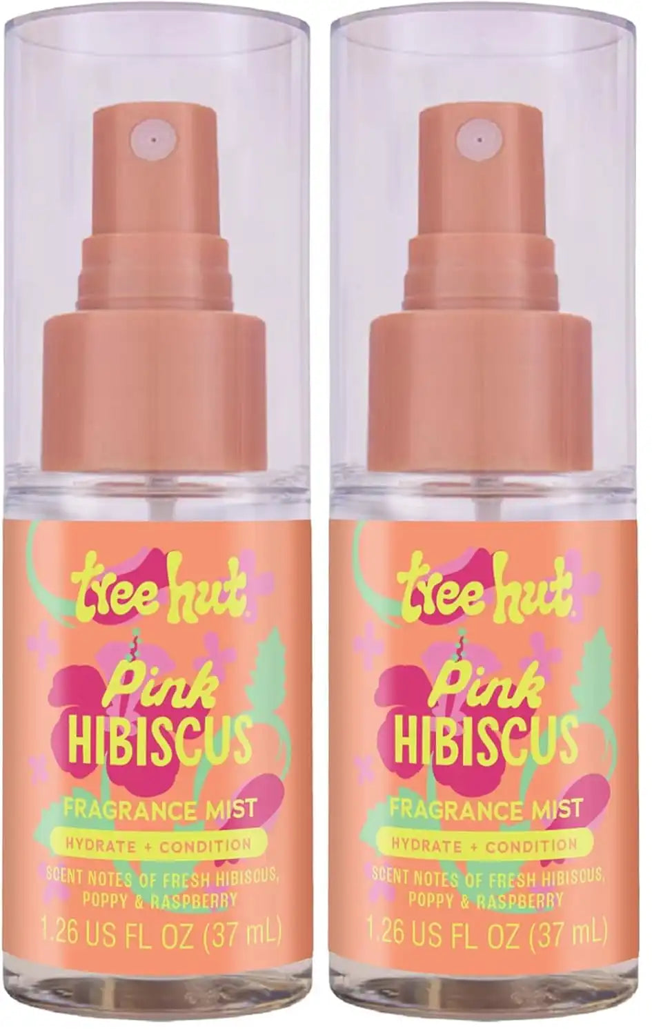 Tree Hut Mini Pink Hibiscus Fragrance Mist, Hydrating Alcohol-Free Hair & Body Spray with Shea Butter, Refreshing Perfume Mist for Scent Layering, Travel Size, 1.26 fl oz (Pack of 2)